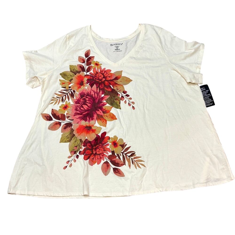 Roaman's Women's Plus Size Ultimate Short Sleeve Swing Tee 2X 26/28 Cream Floral